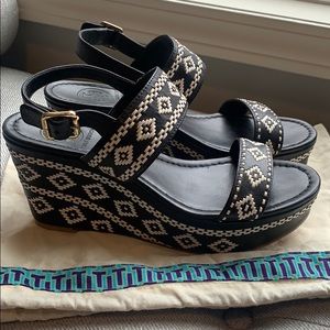 Tory Burch Navy Blue Wedge Sandals